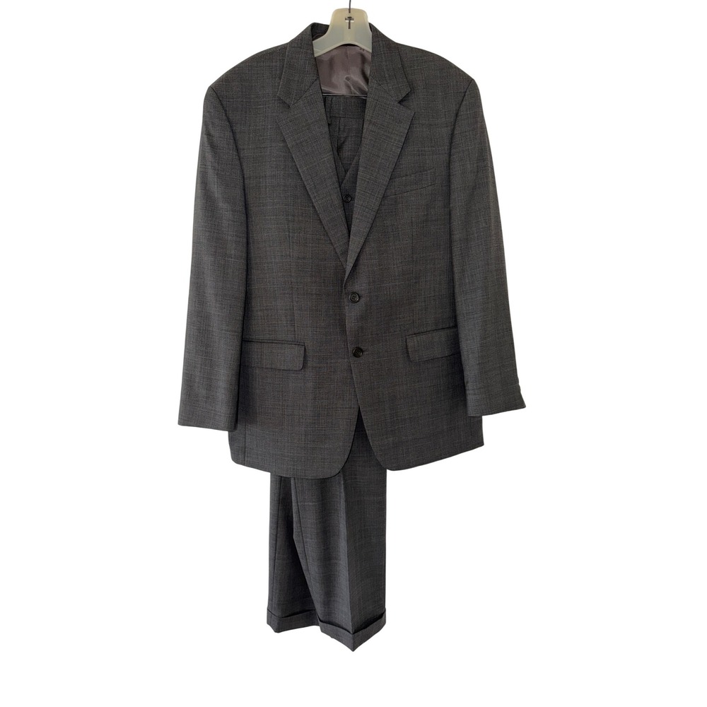 Lauren Ralph Lauren Mens 3 Piece Wool Suit 40R Gray Plaid Jacket Vest Pants